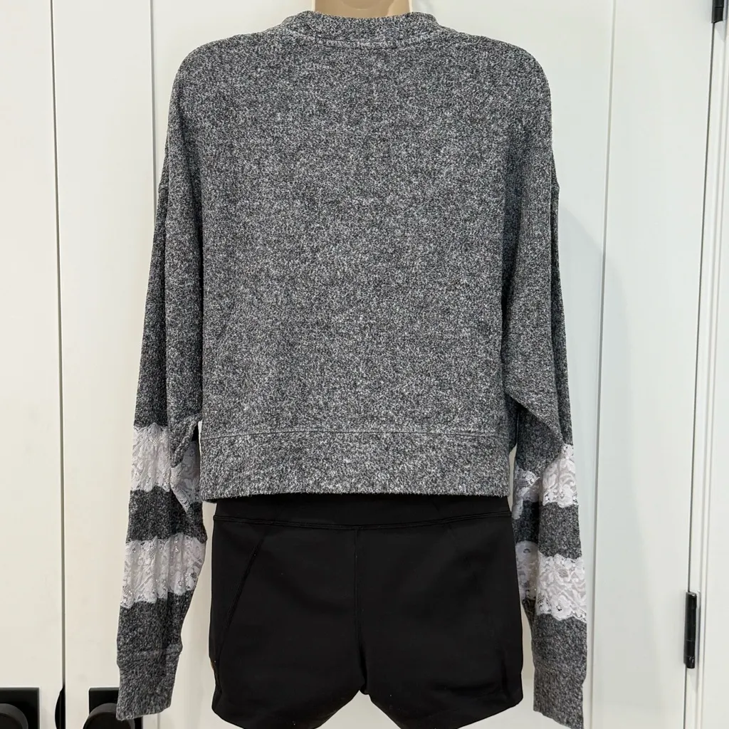The Kooples Sport Sweet Fleece Lace Sweatshirt 1 XS Gray Crewneck Athleisure - Image 5