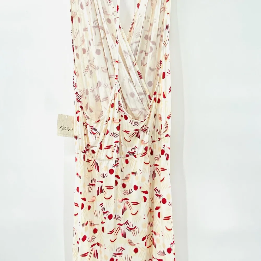 NEW Free People Daria Ivory Printed Sleeveless Halter Slit Maxi Dress T-Back Med - Image 6