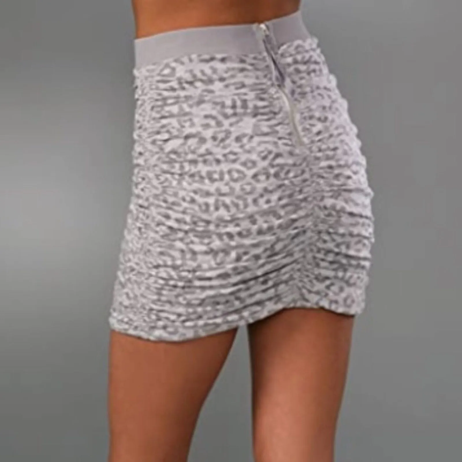 Rebecca Taylor gray leopard ruched zipper mini skirt LARGE - Image 5