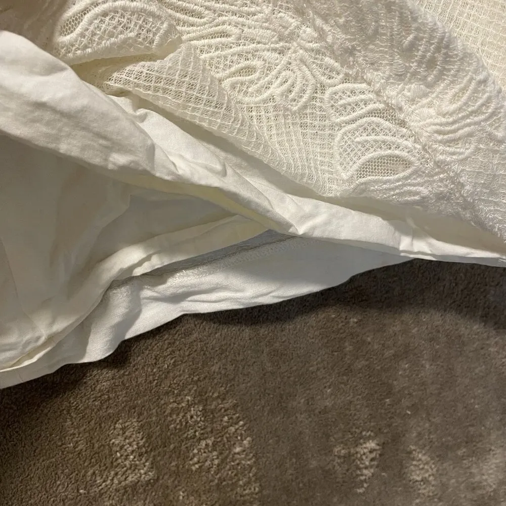 LOFT Dress Womens Large Linen Cream Ivory Lace Overlay Palm Leaf Beachy Knee - Image 6