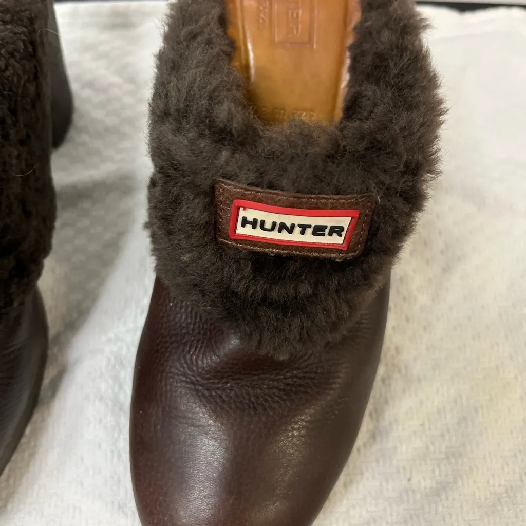 Hunter Brunson Women’s Leather Shearling lined Block Heel Clogs Brown size 8 - Image 5