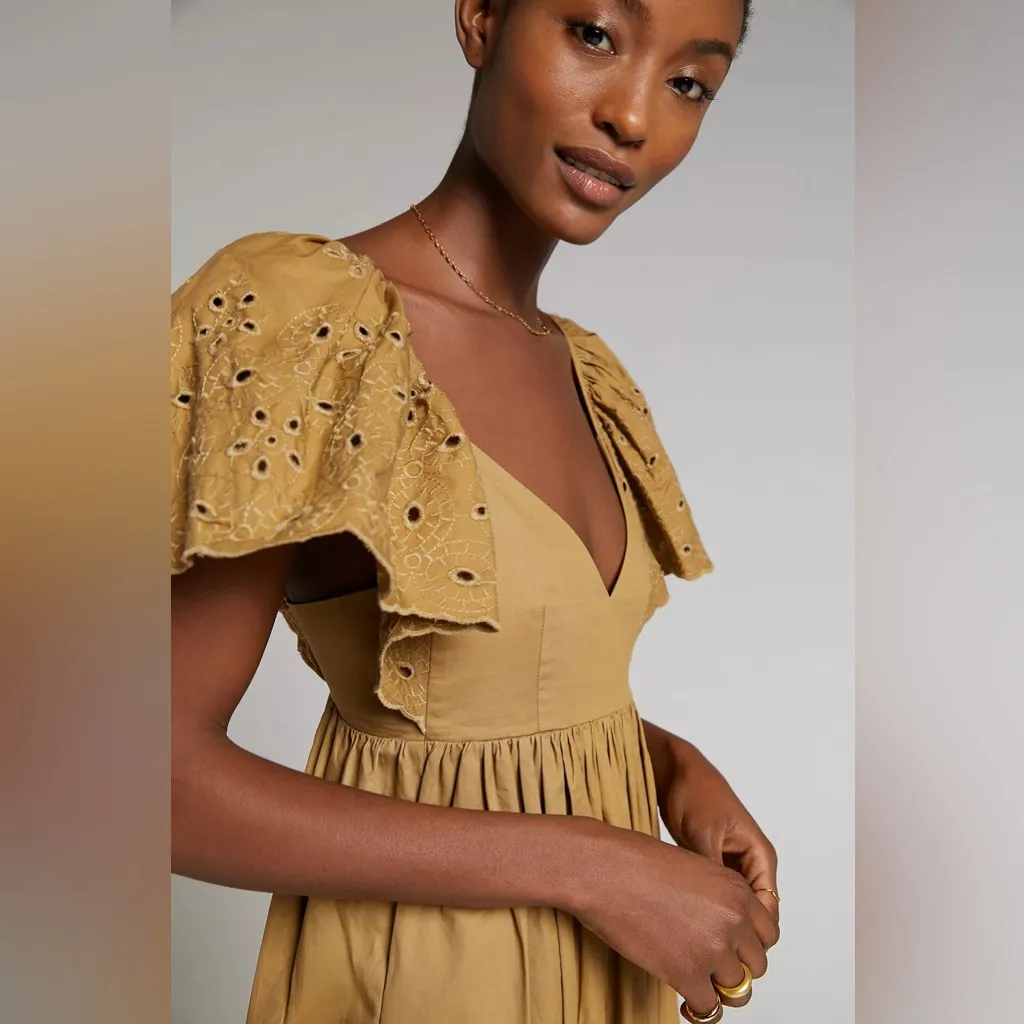 Anthropologie En Saison Hayley Flounced Maxi Dress in olive Green Size XS - Image 2