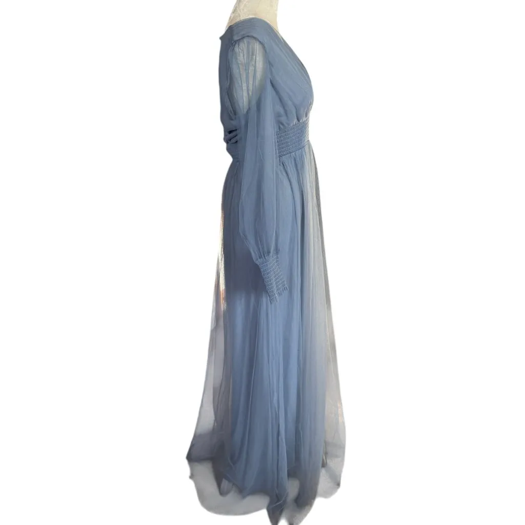 Baltic Born dusty blue v-neck long maxi dress with outer tulle large - Image 3