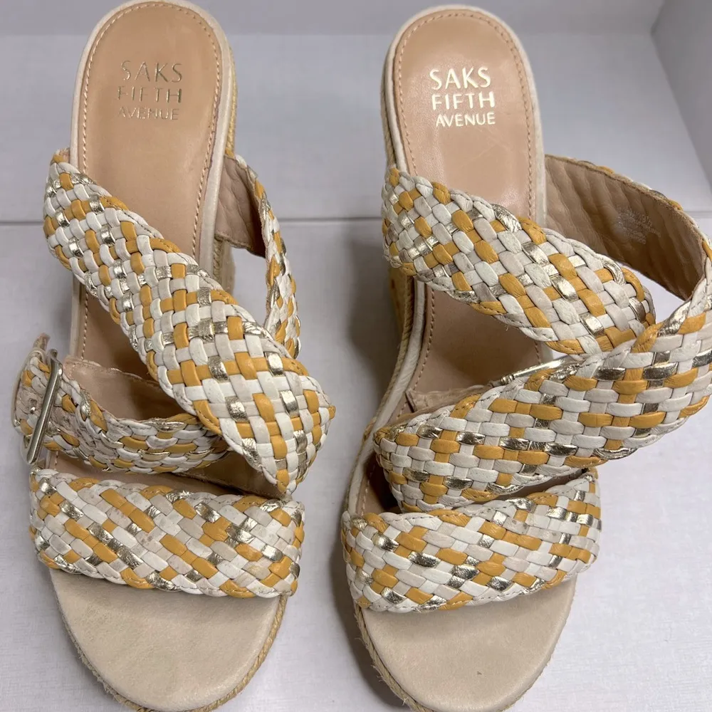 Saks Fifth Ave woven ankle strap Wedges size 9.5 - Image 2