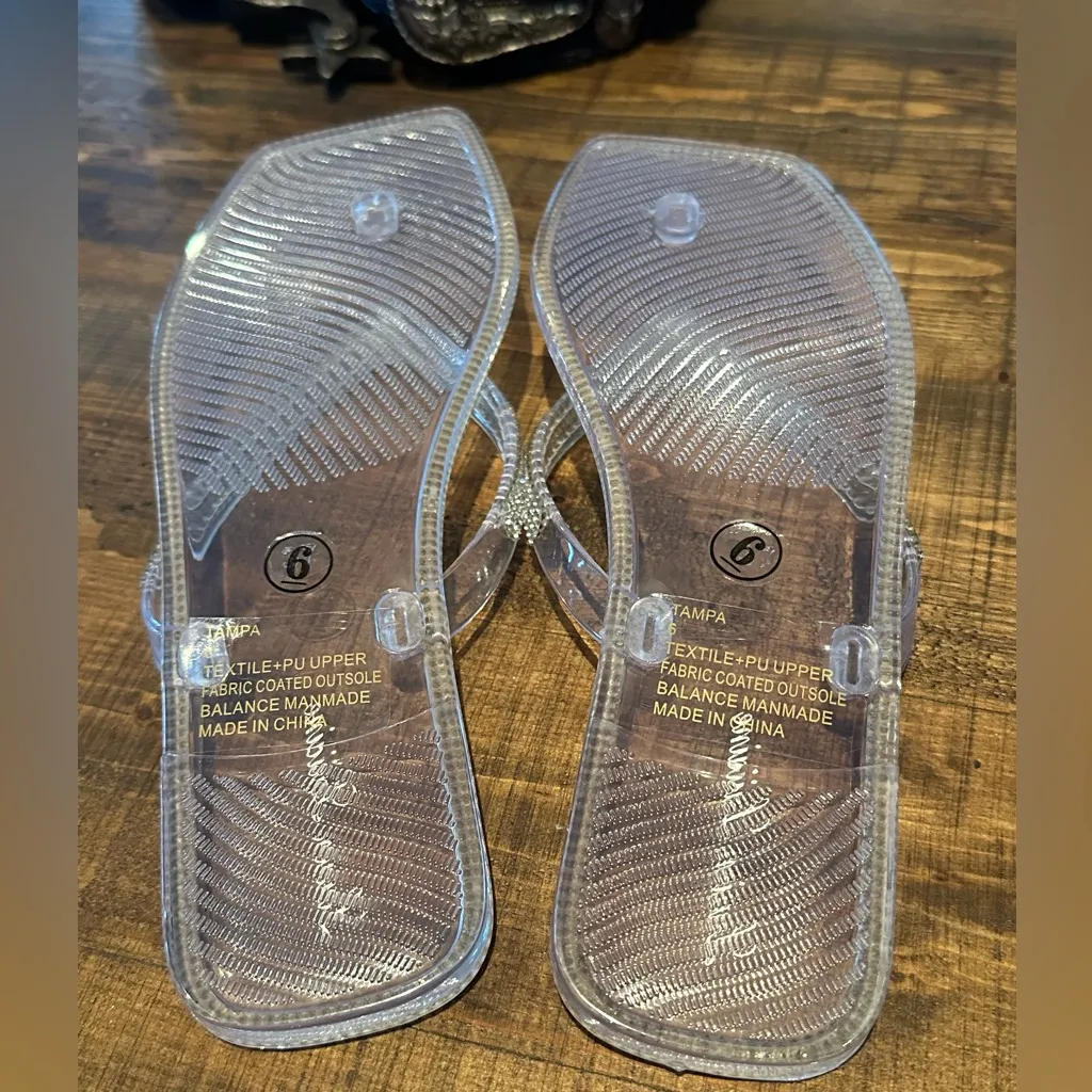 LAUREN LORRAINE Tampa Clear Jelly Rhinestone Embellished Thong Sandal Silver Size 6 - Image 4