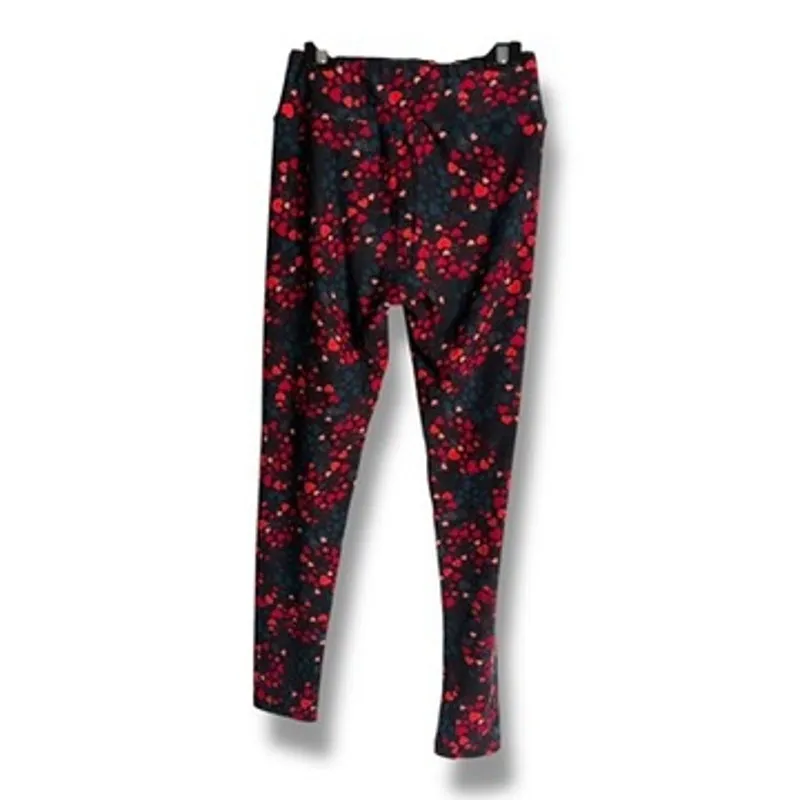 LuLaRoe Womens Leggings OS Black Blue Red Hearts Print‎ Valentines - Image 2