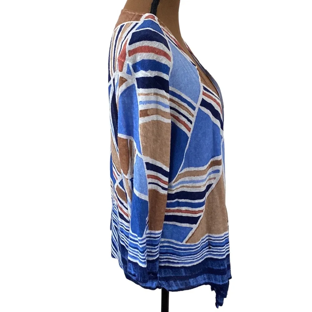 NIC + ZOE Seaglass abstract print linen blend open drapey cardigan size 1X - Image 5