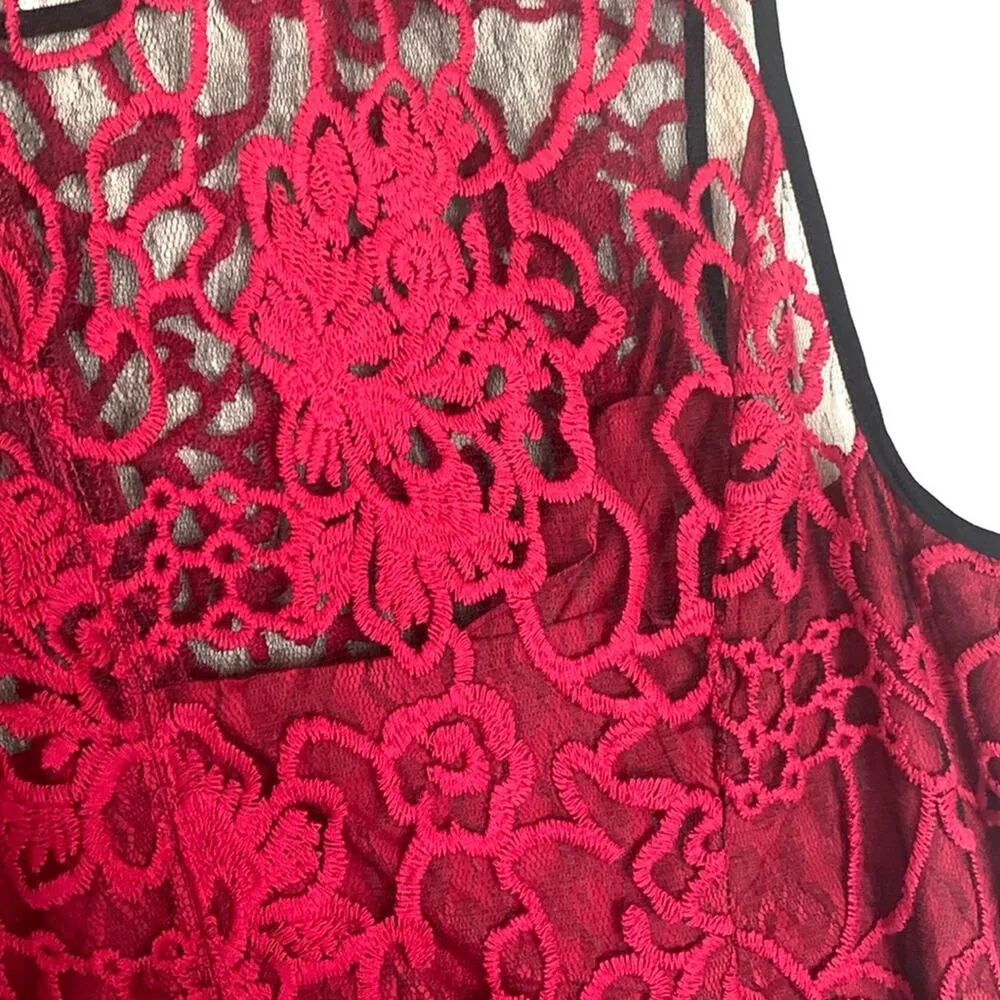 Adrianna Papell women's size 22w 2x formal dress red lace black knee length gues - Image 4