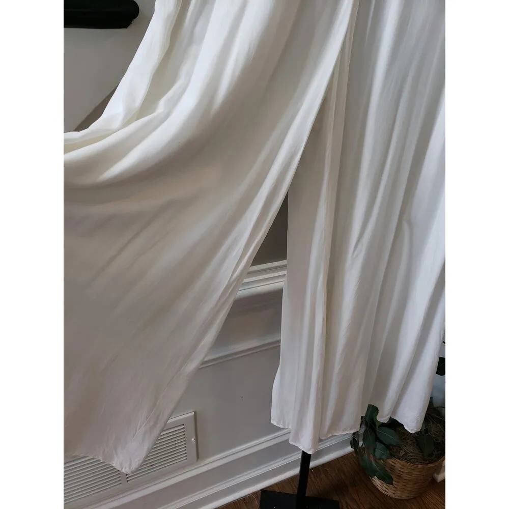 Aakaa Trouser Pants Women's M White Solid Elastic Waist Pull On Wide Leg Coastal - Image 11