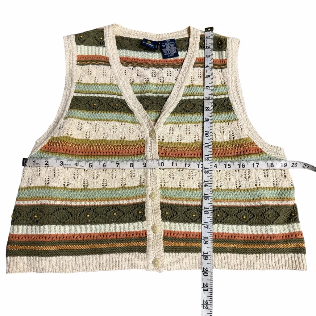 Vintage Liz Sport Button Front Crochet Knit Sweater Vest Cropped Medium Petite - Image 6