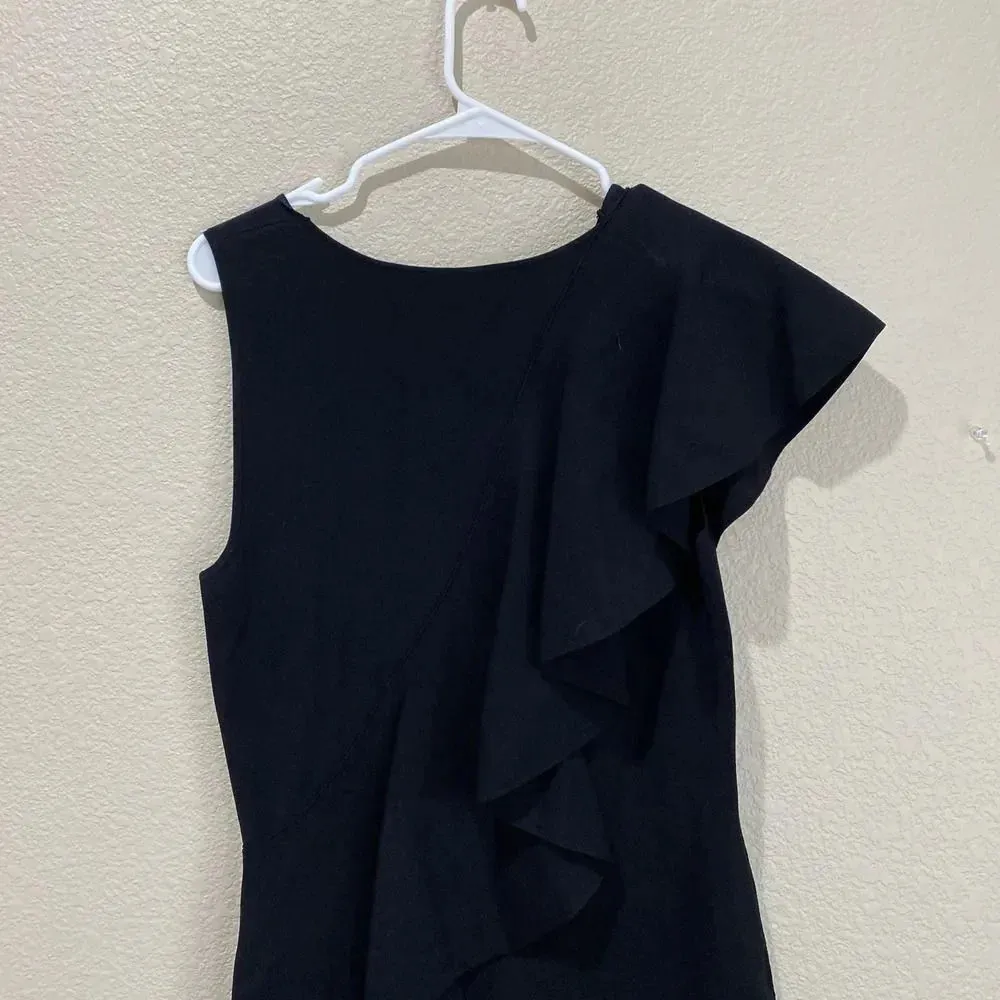 DIANE VON FURSTENBERG Sleeveless Asymmetrical Ruffle Front Dress Black Medium - Image 6