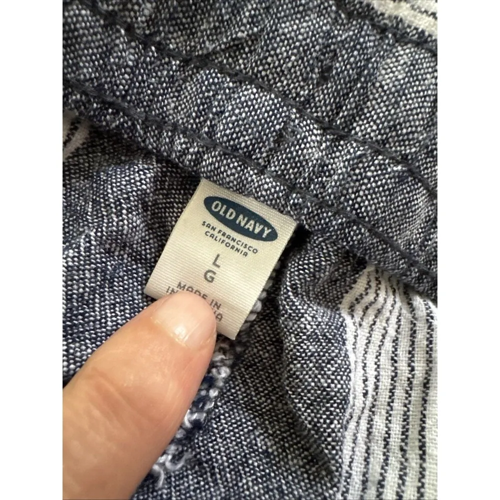 Old Navy New Women’s Linen Blend Pants Wide Leg Blue White Stripes Sz L Pull On - Image 3