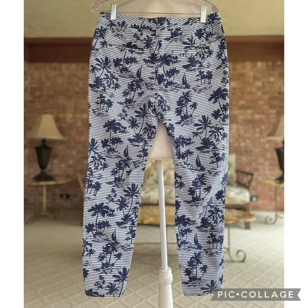 Vineyard Vines Island Scene Pants Ankle Skinny 6 Blue Tropical Skinny Striped - Image 7