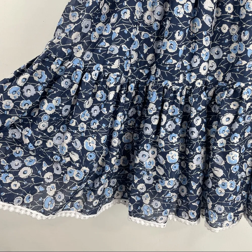 Eva Mendes Blue Floral Off Shoulder Smocked Waist Mini Dress Ruffle Hem Sz Small - Image 12