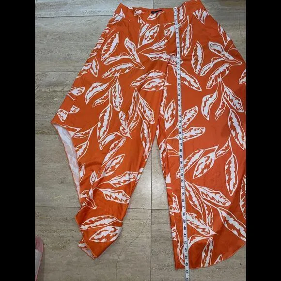 Faeriesty Flare Trousers‎ Wide Leg Asymmetrical Pants Womens 2X Orange White Size XXL - Image 5