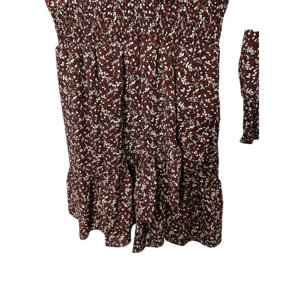 MK Micheal Kors Maroon Print Long Sleeve V Neck Fit & Flare Dress Women's Small - Image 4