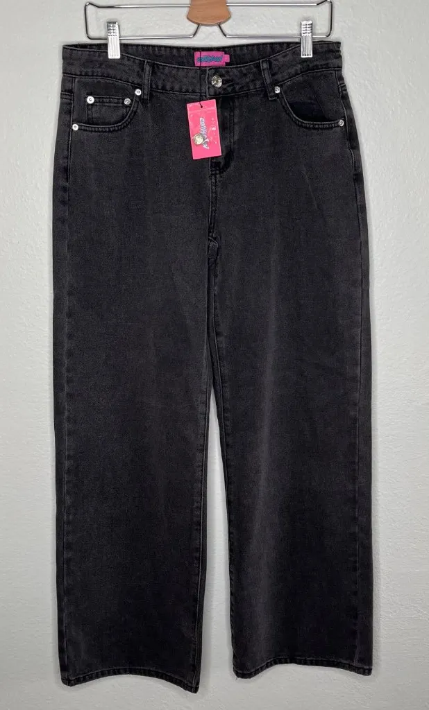 Edikted Black Bow Pocket Relaxed Cotton Denim Jeans size Large kawaii kpop - Image 1