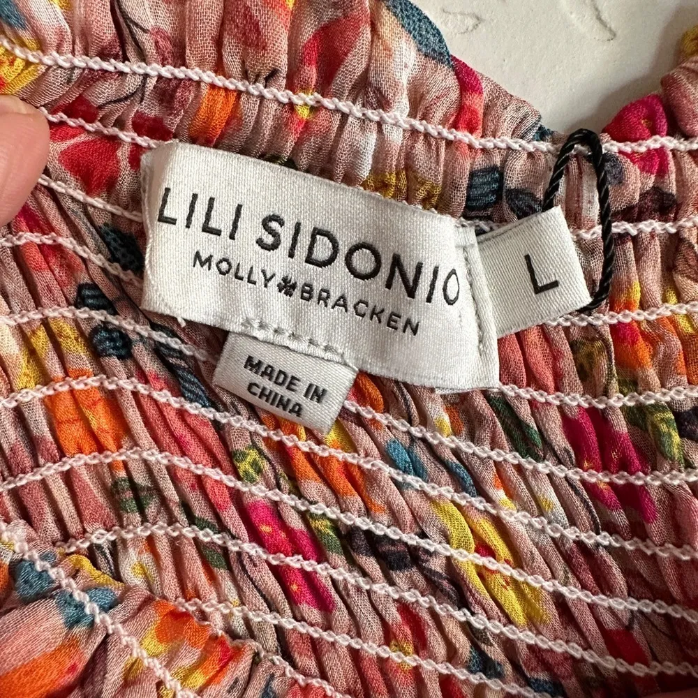 Lili Sidonio woven midi dress ice cream pink floral off the shoulder Large NWT - Image 10