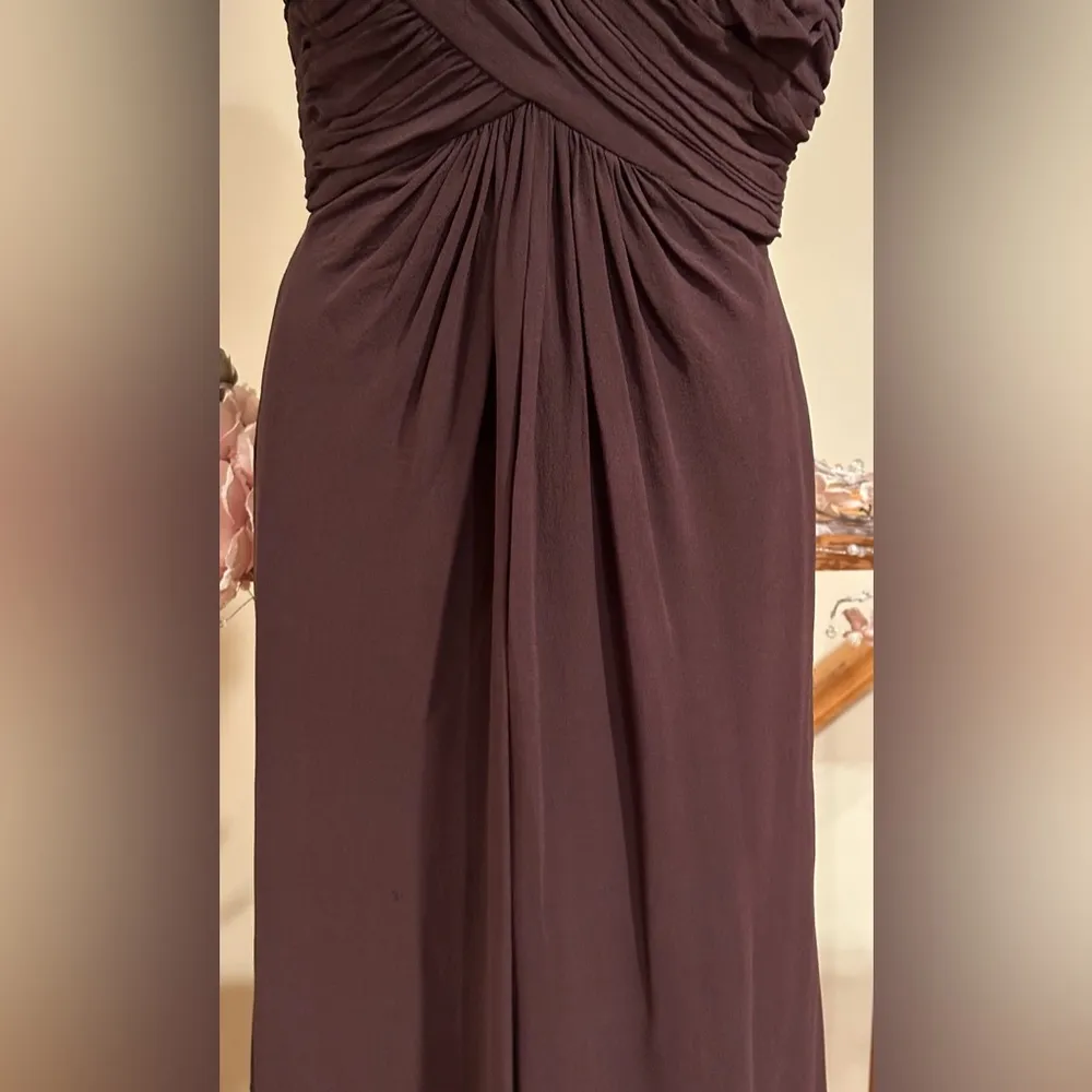 Tadashi Collection Brown Shell 100% Silk Chiffon V-Neck Twist Front Sz 12 - Image 7