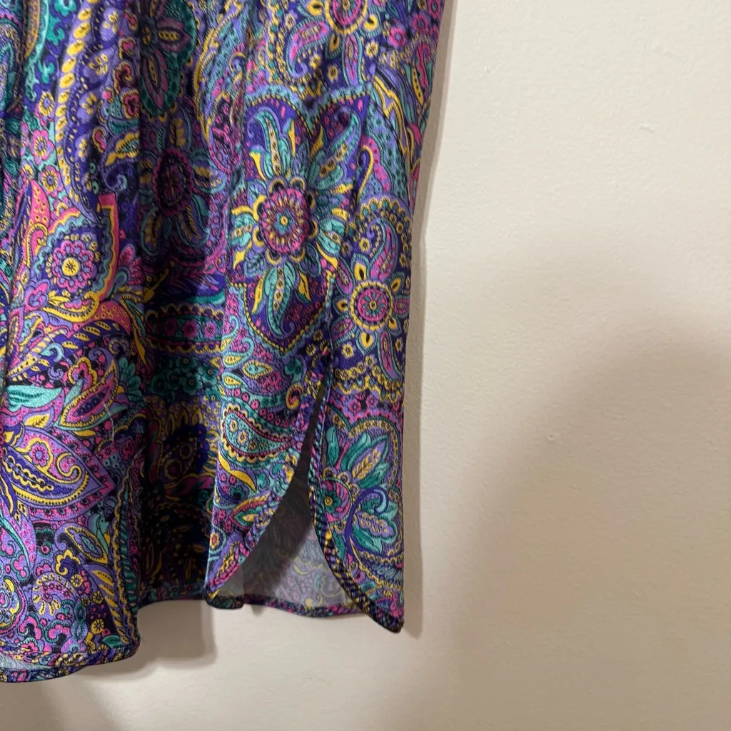 Vintage 90s Paisley Print Satin Slip Purple Size L - Image 5