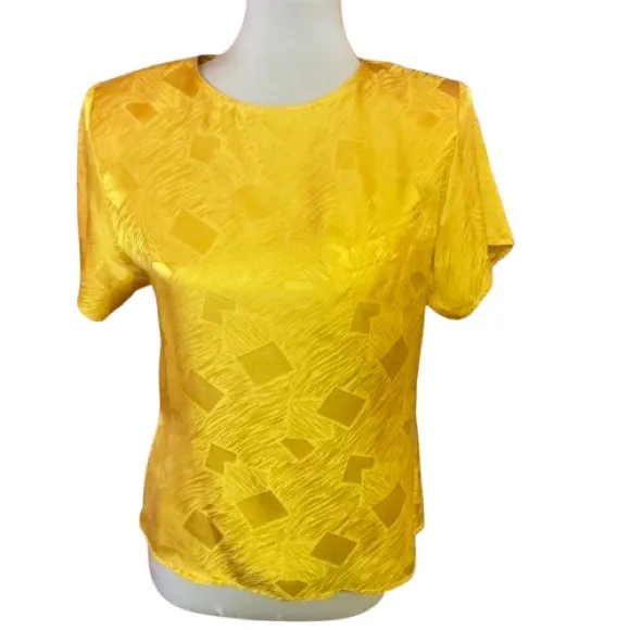 Vintage 80s gold silk squares blouse - Image 2