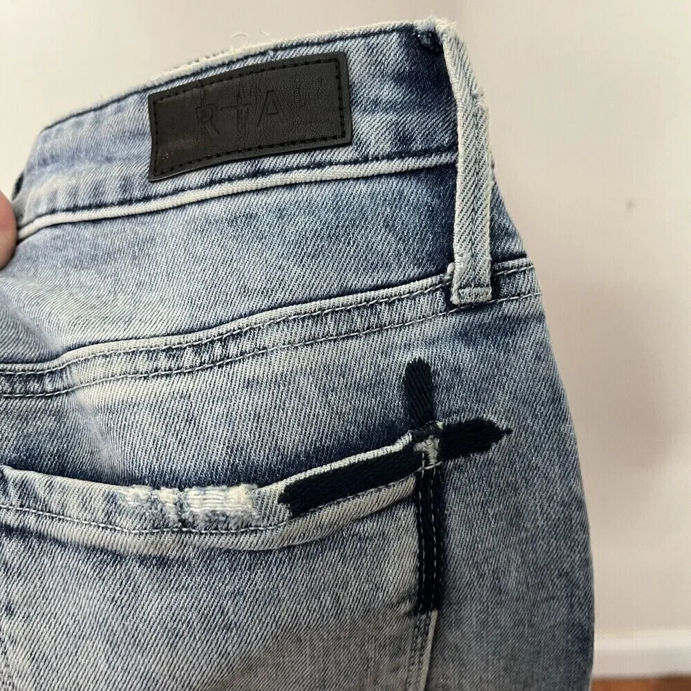 RTA Madrid Distressed Skinny Jeans Midtown Blue Raw Hem Women’s Size 26 - Image 12