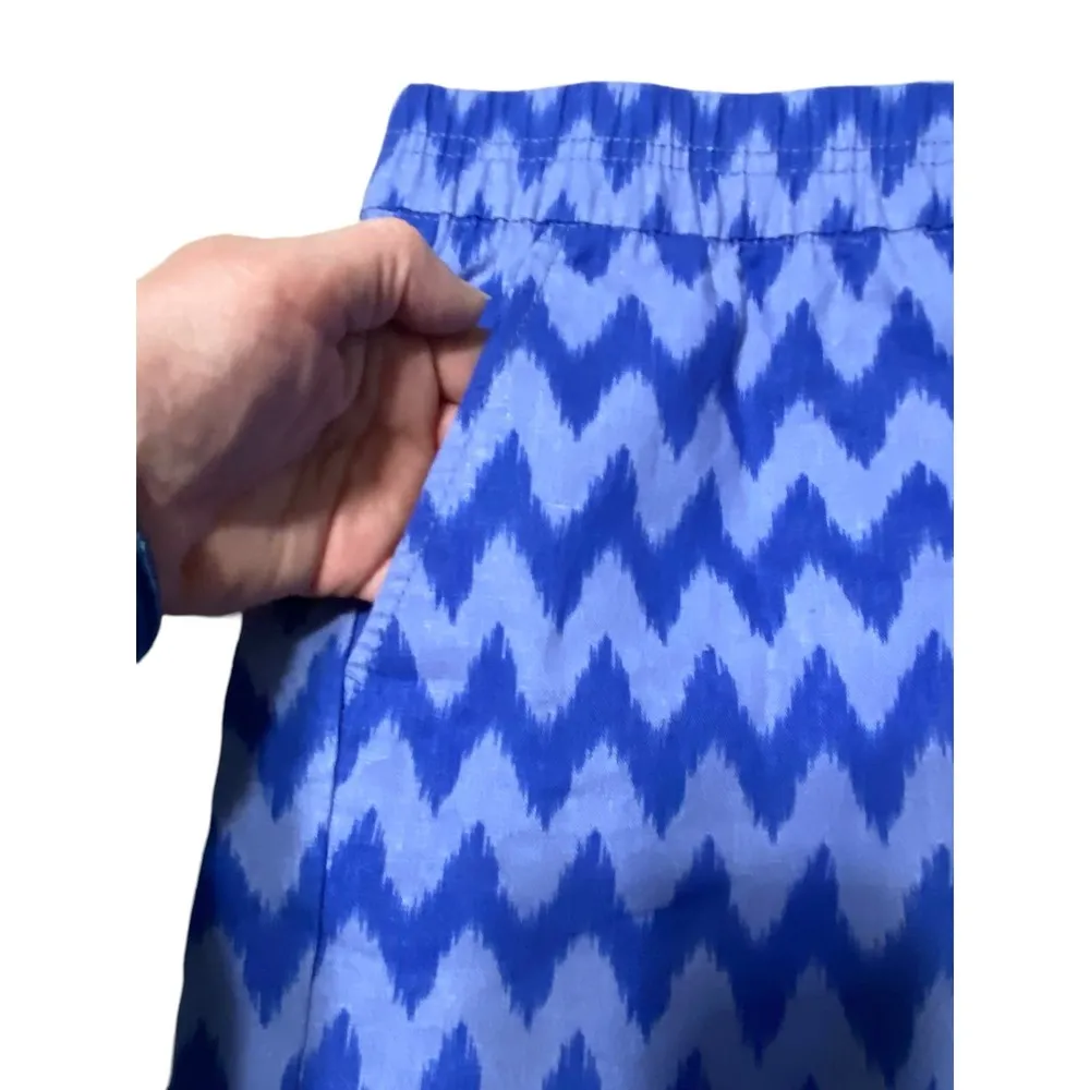 NWT Three Dots Shorts XL Blue Chevron Pull On Elastic Waist Linen Blend Pockets - Image 2