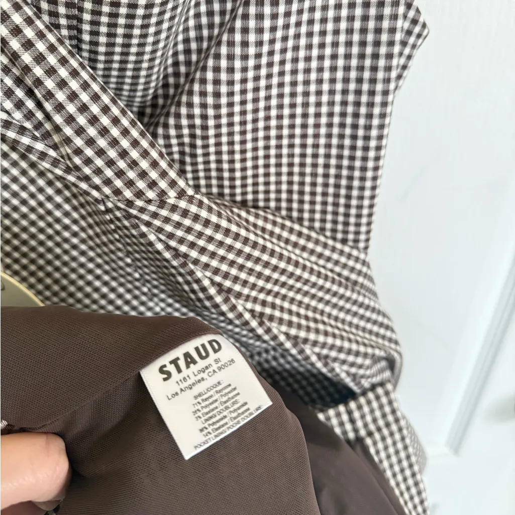 STAUD NEW WALKER DRESS DARK CHOCOLATE MICRO CHECK GINGHAM - Image 8