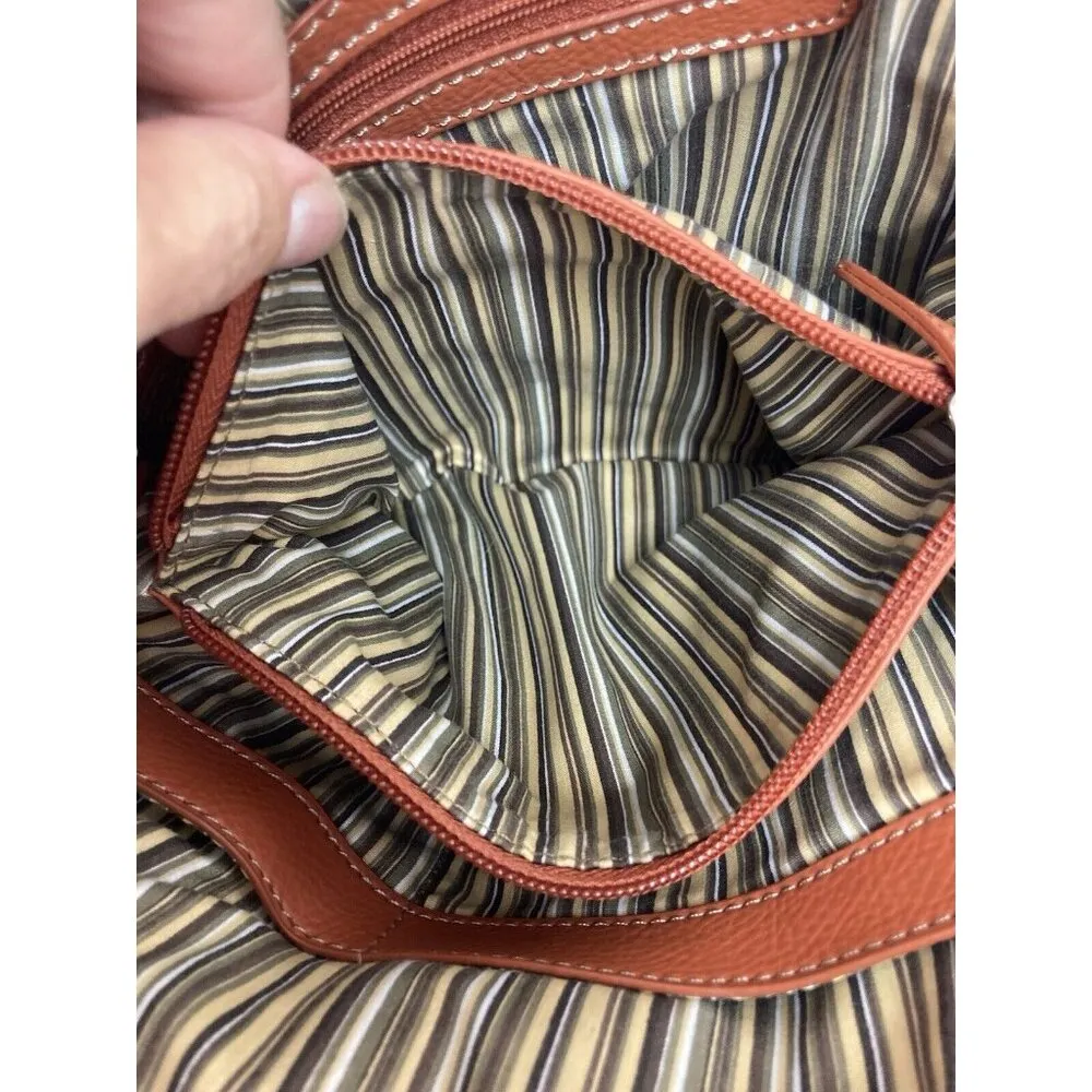 Clarks Pebbled Leather Purse Rust Orange Medium Boho Travel Satchel Double Strap - Image 10