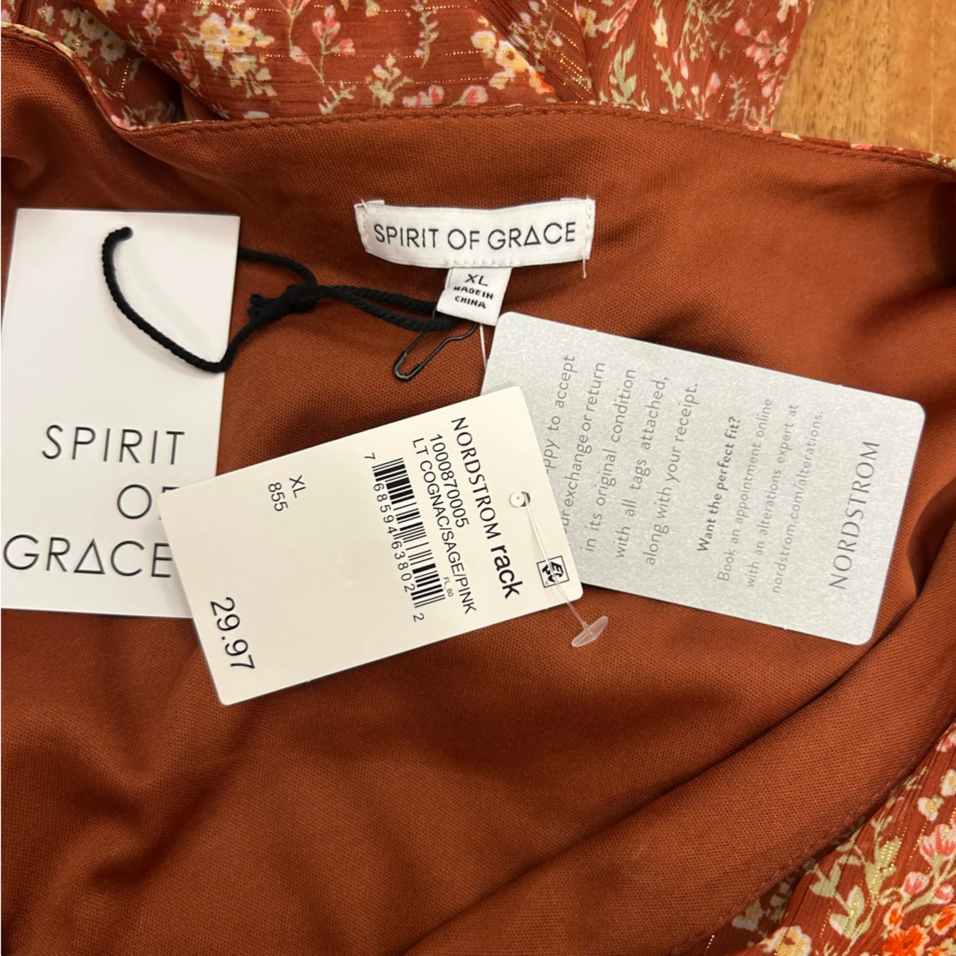 NWT Spirit of Grace Ditsy Floral Long Sleeve V Neck Mini Dress Size XL Orange - Image 5