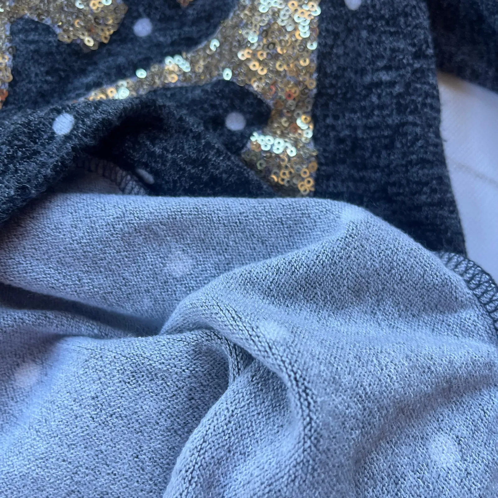 12PM By Mon Ami Womens Top Sz S Polka Dot Reindeer Sequin Holiday Glam Christmas Gray - Image 14