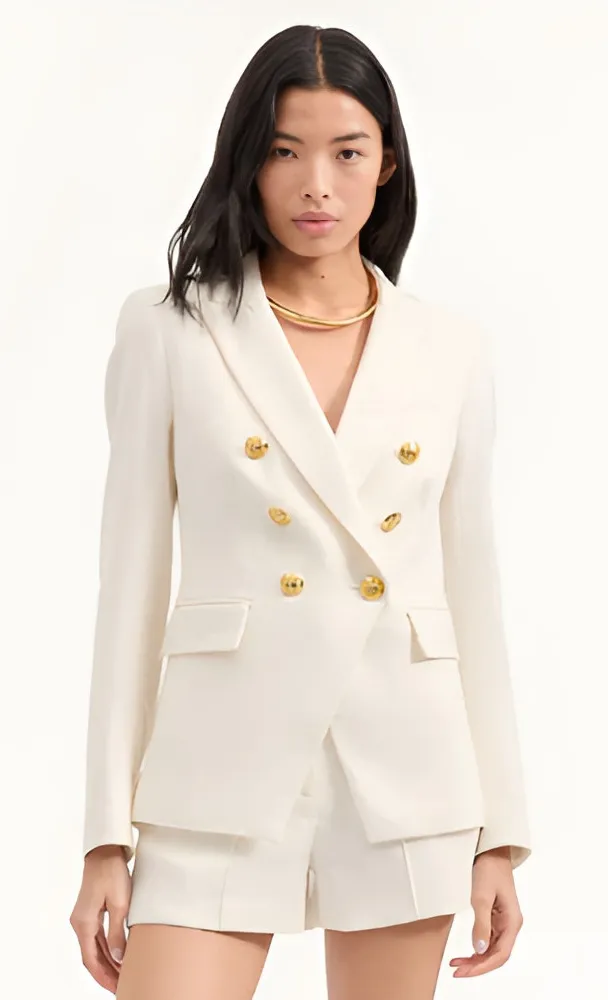 Veronica Beard Womens Career Miller Dickey Linen Double Breasted Blazer Jacket - Image 1