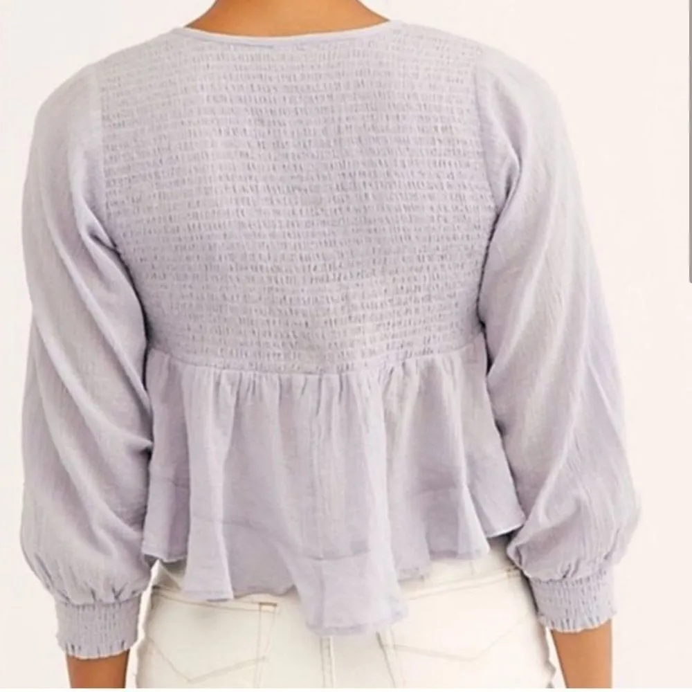 FREE People Waiting on Summer Smocked Crop Top Lilac Lavender Purple- Size Small - Image 3