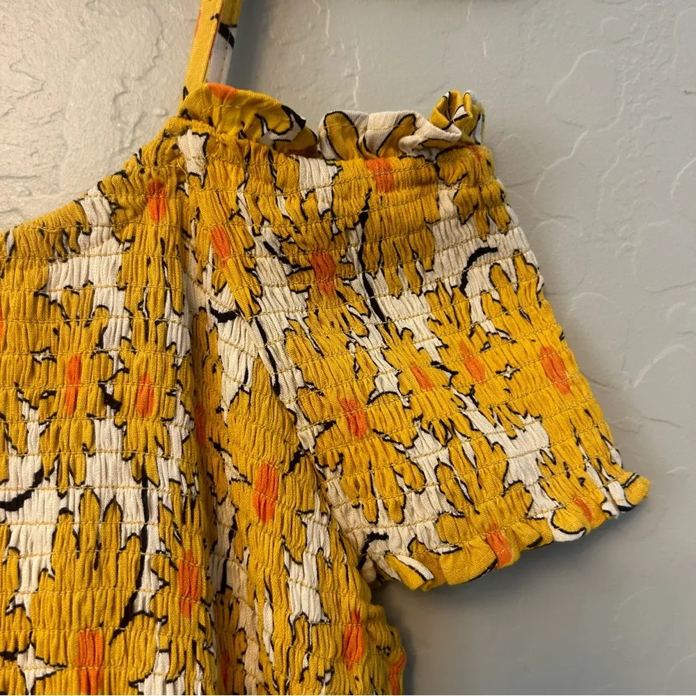 Angie white yellow floral cold shoulder smocked tiered dress size small NEW - Image 5