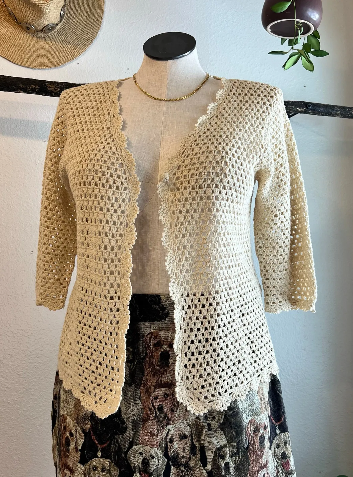 Vintage Norm Thompson Linen Cotton Loose Knit Short Sleeve Sweater Size Large Tan - Image 1
