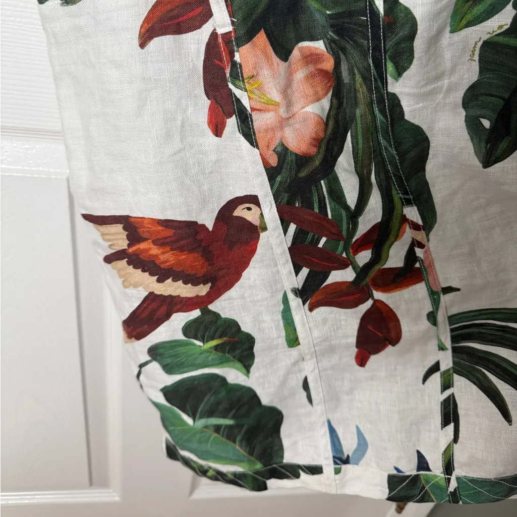 Farm Rio Midnight Macaw Fiesta Linen Sleeveless Flower Mini Dress XL - Image 4