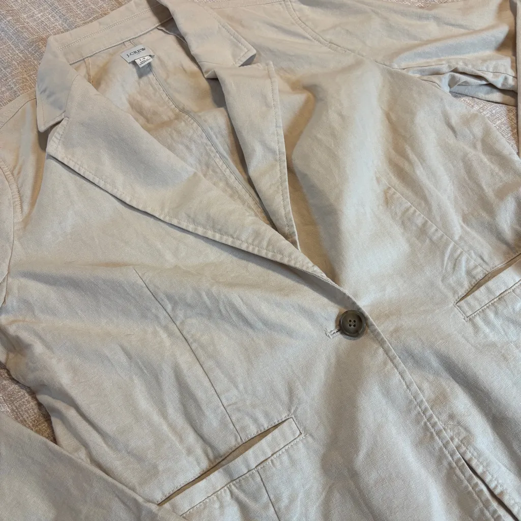 J. Crew Linen Cotton 1-Button Blazer Cream Coastal Preppy Academia Women 14 - Image 2