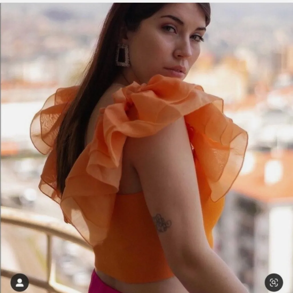 Zara Orange Ruffled Cap Sleeve Bodysuit - Image 2