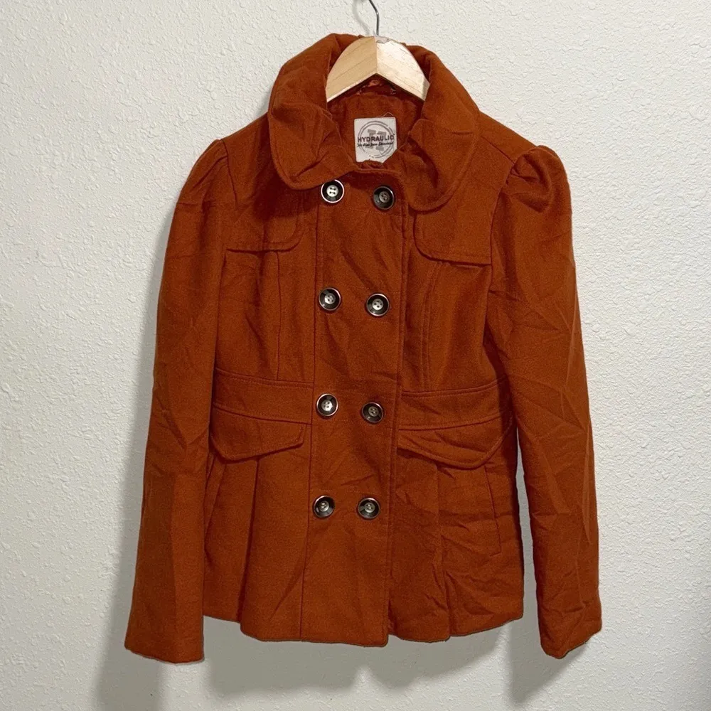 Hydraulic Double Breasted Rust Orange Women's‎ Peacoat Jacket Medium - Image 2