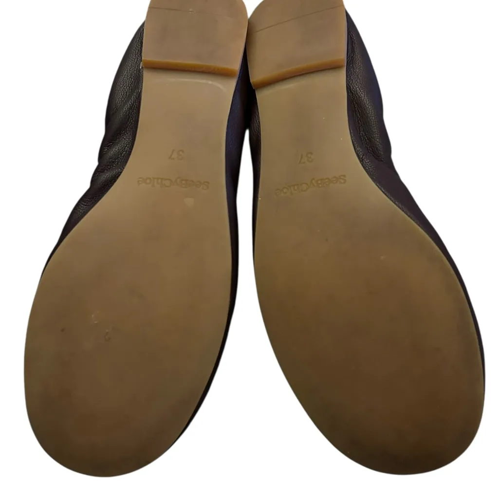 See By Chloe Jane Scallop Calfskin Leather Ballet Flats Shoes Aubergine 37/7 - Image 5