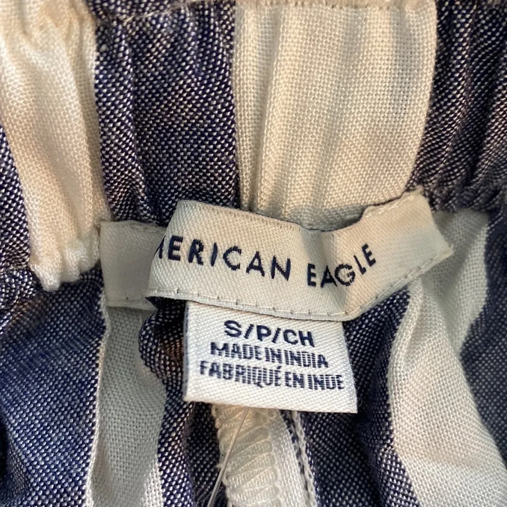 American Eagle Small NEW Teen Girl High rise Paper Bag Shorts Blue White Stripes - Image 4