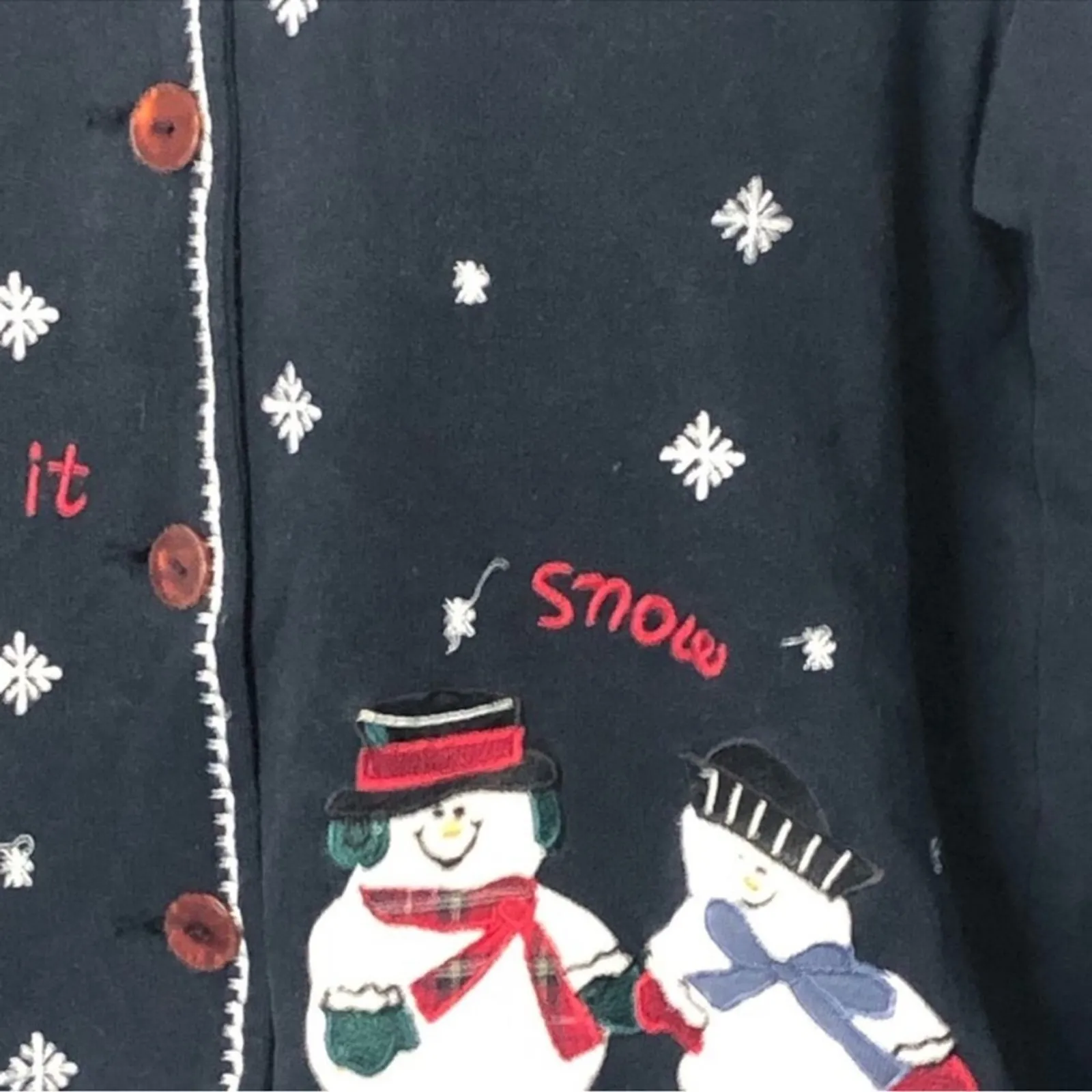 Vintage Paul Harris Let It Snow Cardigan L | 90s Snowman Ugly Christmas Sweater Red Size L - Image 14