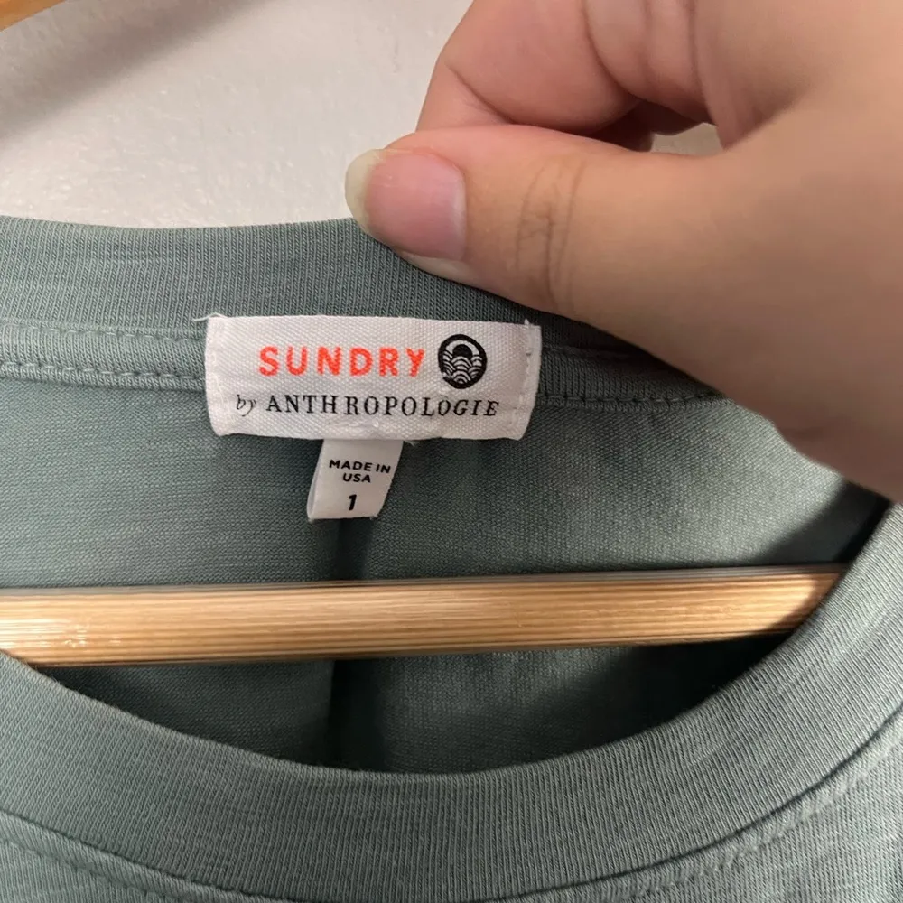 Anthropologie Sundry Light Moss Green Shirred Mini 3/4 Sleeve Dress size 1/small - Image 4