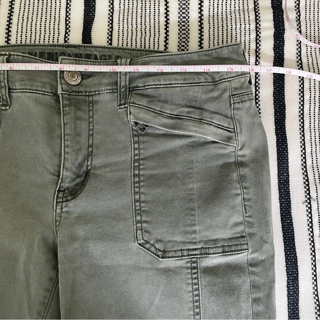 American Eagle Skinny Jegging 6 Olive Green Moto Low Rise Jeans Grunge‎ Emo Y2K - Image 5