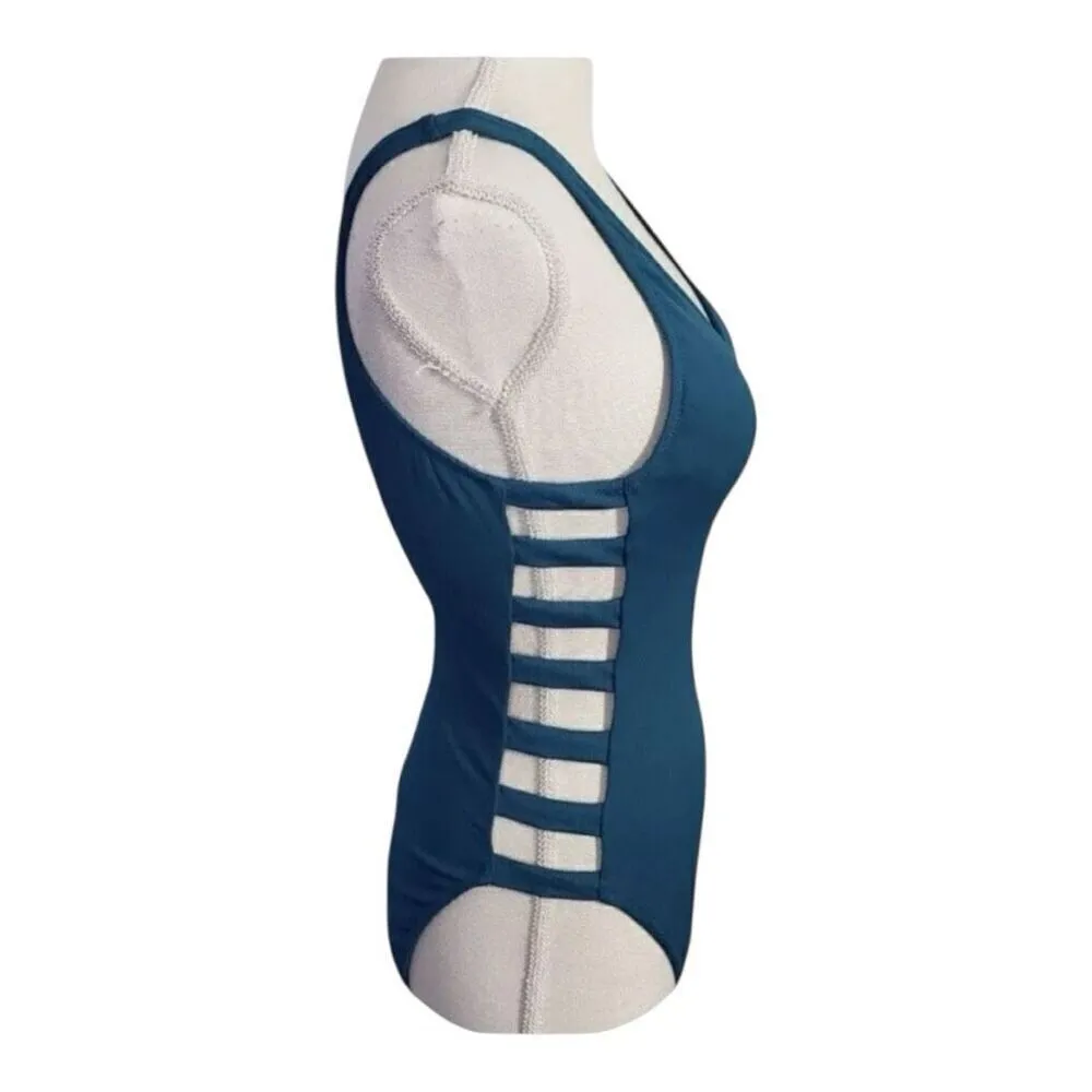 Shade & Shore One Piece Swim Suit Women Size S Open Back Cut Outs  Green - Image 4