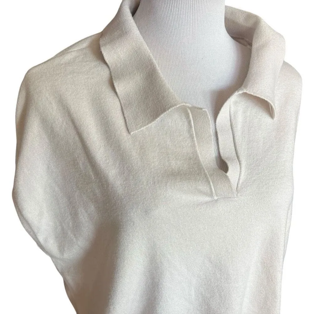 NWT Womens DKNY Split Neck Eggshell Cap Sleeve  Collared Sweater Top - Sz XL - Image 3