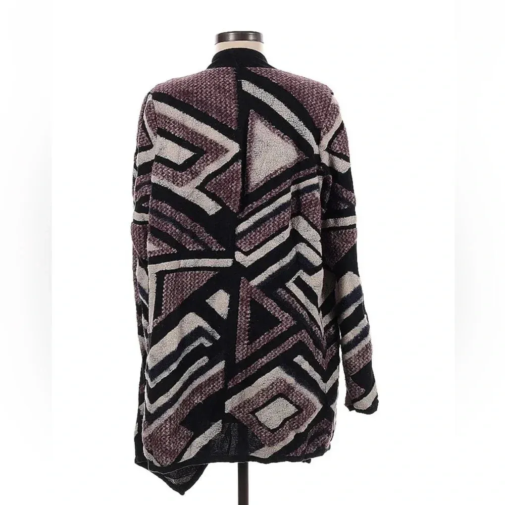 Lucky Brand | Purple Maroon Tribal Boho Aztec Intarsia Knit Open Cardigan Size M - Image 4