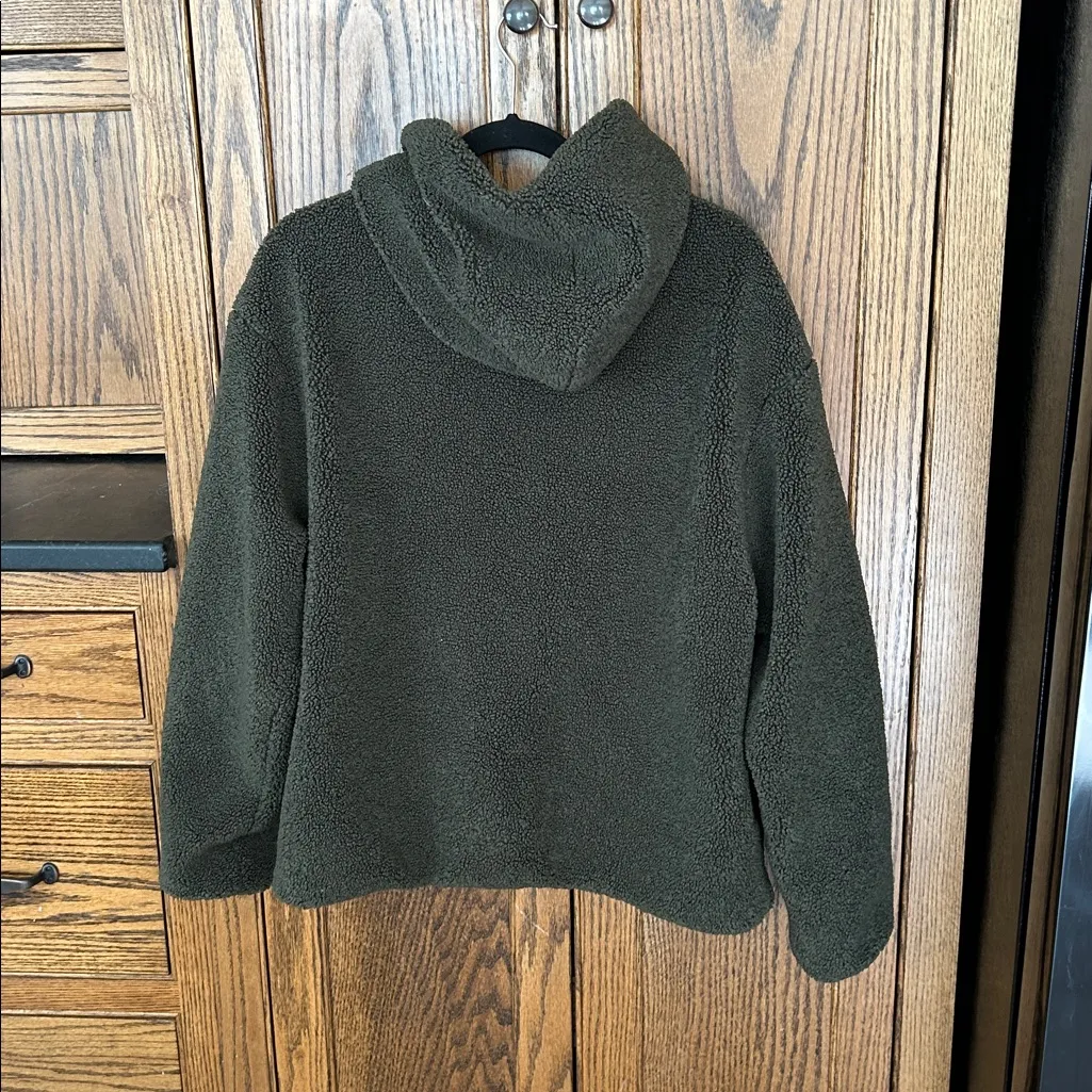 Daily Ritual Teddy Sherpa Fleece Hooded Zip Jacket‎ Bomber Athleisure Soft Large Green - Image 5