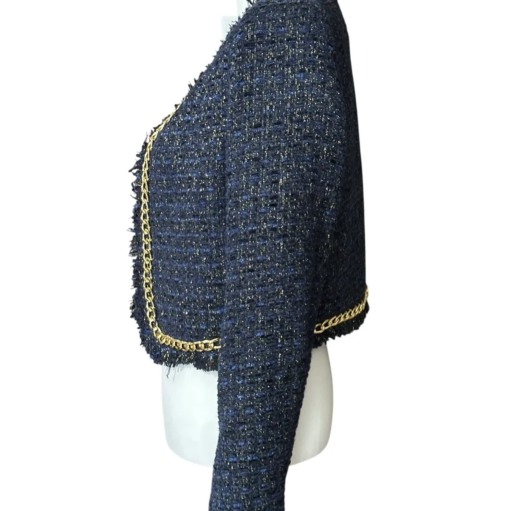 Christian Lacroix Blue and Gold Tweed Jacket Size  Medium - Image 7