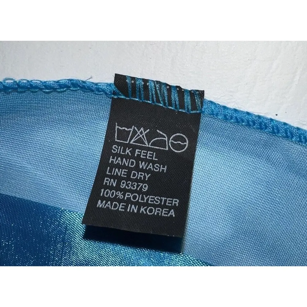 Square Scarf Turquoise Blue Striped 20" Silk Feel Polyester Womens Kusan Trading - Image 3
